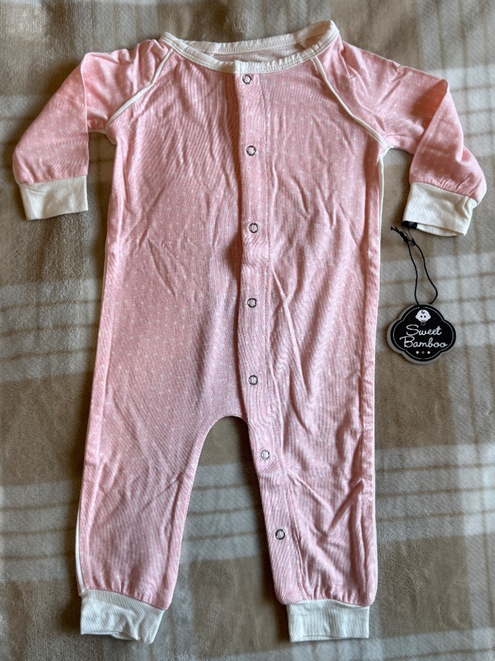 Sweet Bamboo Pink Stars Raglan Sleeve Romper Size 0-3 Months